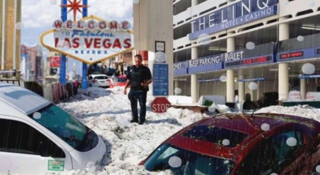 Las Vegas’ta fındık büyüklüğünde dolu yağdı