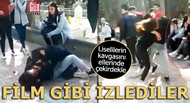 Liselilerin kavgasını ellerinde çekirdekle film gibi izlediler