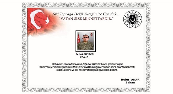 MSB: Er Ferhat Günaçti depremde şehit oldu