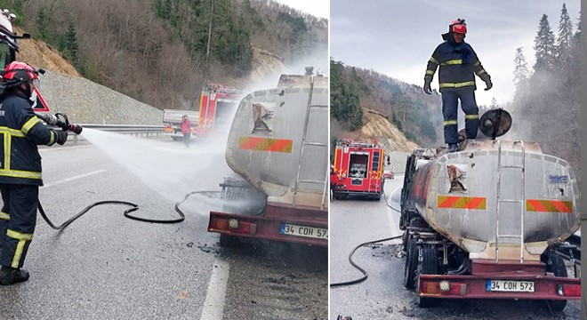 Mazot yüklü tanker yandı