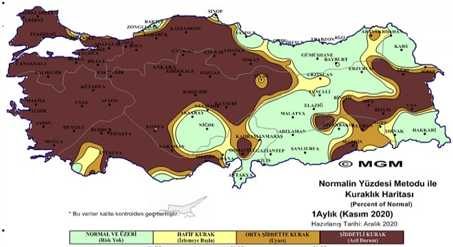 Meteorolojinin haritasında  olağanüstü ve çok şiddetli  kuraklık görüntüsü