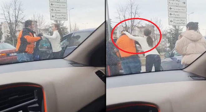 Motokurye ile sürücünün tekmeli, yumruklu kavgası