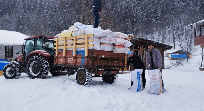 Odunları kızaklarla indirip depremzedelere gönderdiler