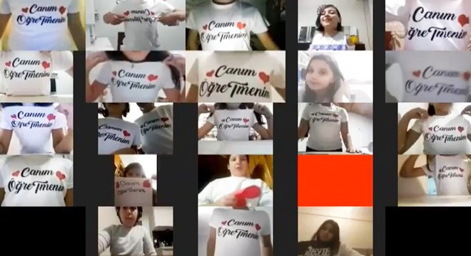 Online ders veren öğretmene sürpriz kutlama