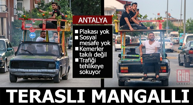Otomobilin üstüne 'teras' yapıp, bagajında mangal yaktı