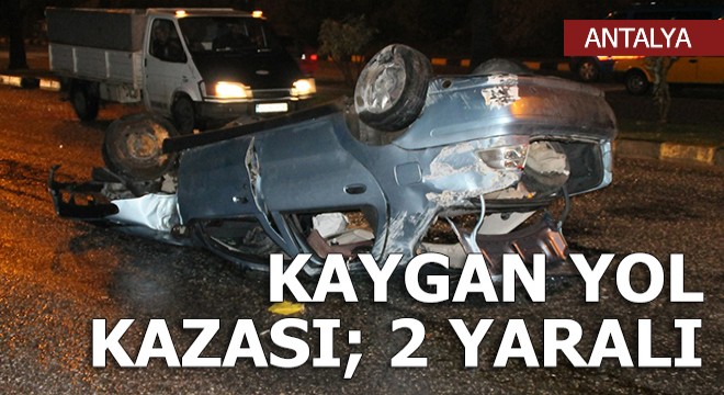 Palmiyeye çarptı ters döndü; 2 yaralı