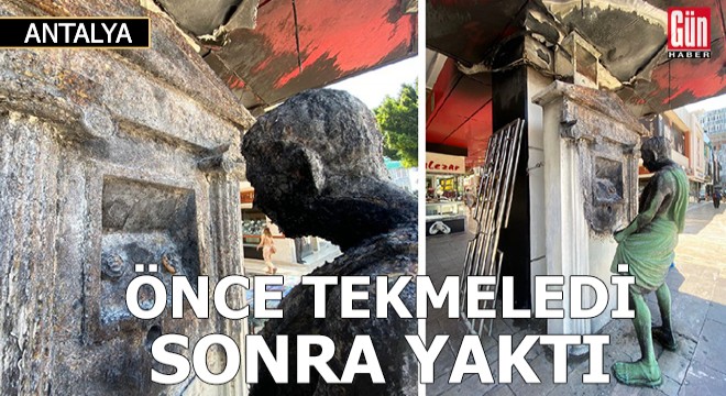 Roma figürlü heykeli önce tekmeledi, sonra yaktı