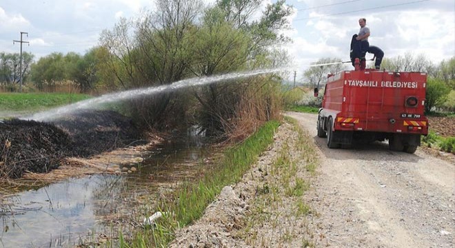 Sazlıkta çıkan yangını itfaiye söndürdü