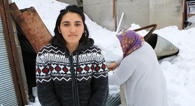 Şehit korucunun ailesinin odunluğu kardan çöktü