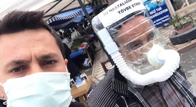 Su bidonuyla yaptığı maske ilgi çekti