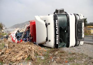 Sebze yüklü TIR devrildi