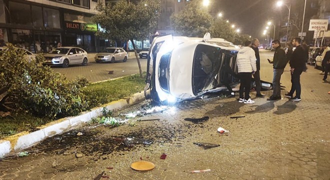 Takla atan araçtan hafif yaralı kurtuldu