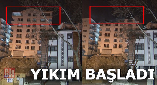 Temeli kayan binanın yıkımına başlandı