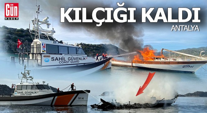 Ticari yat alev aldı, kül oldu ve battı