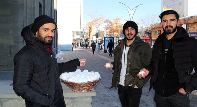 Van Gölü'ndeki kuraklığa 'kar topu' ile dikkat çekti