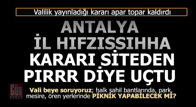 Yayınlanan korona kararı, Antalya Valiliği'nin sitesinden uçtu