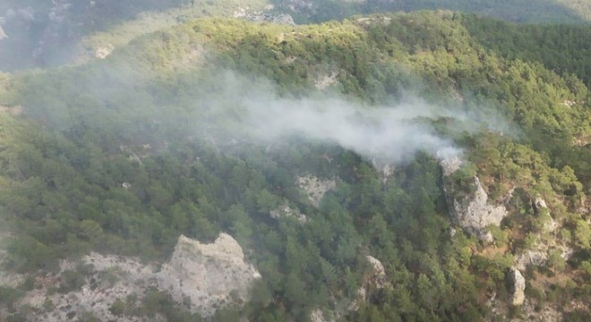 Yıldırım düşen ormanlık alanda korkutan yangın