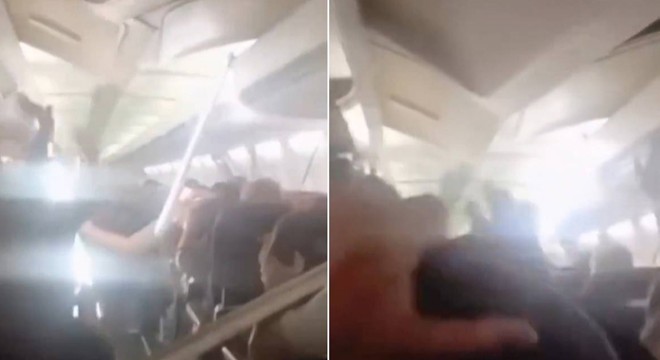 Yolcu uçağında korku dolu anlar: Kabinin tavanı çöktü