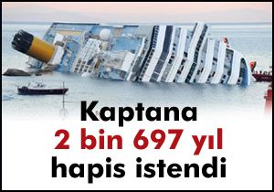 Kaptana 2 bin 697 yıl hapis istendi
