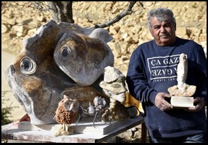 Suriyeli heykeltıraş taş ocağında sanat yapıyor