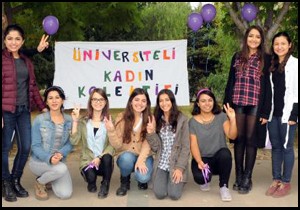 Kadına şiddete 'mor kurdele'li protesto