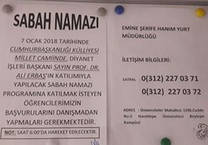 Yurt yönetiminden namaza çağrı