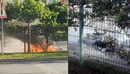 Antalya'da elektrikli motosiklet seyir halindeyken yandı