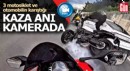 3 motosiklet ve otomobilin karıştığı kaza kask kamerasında