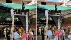Antalya'da ikinci kattaki balkondan iş yerinin tentesine düştü