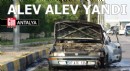 Antalya'da otomobil alev alev yandı
