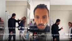 Canlı yayında karısına dayak attı