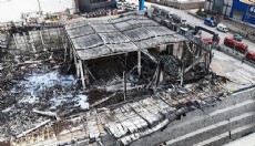 Fabrikadaki yangınının neden olduğu hasar havadan görüntülendi