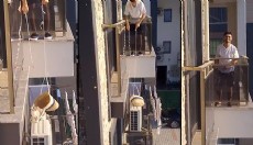 Klima ünitesinde mahsur kalan kediyi plaj çantasıyla kurtardı