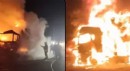 Tavuk eti yüklü TIR, otoyolda alev alarak yandı