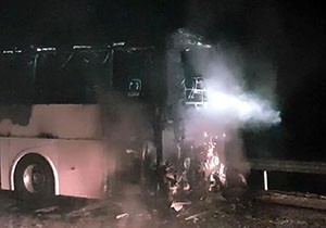 Yolcu otobüsü yandı