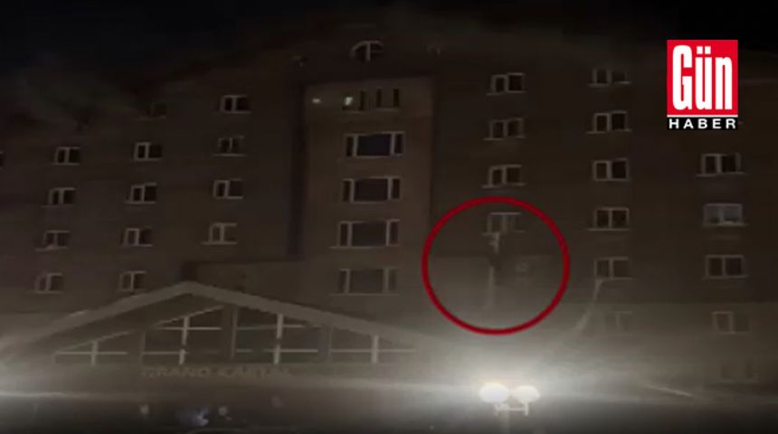 Kartalkaya'daki otel yangınında 1 kişinin camdan sarkıttığı çarşafla, yangından kaçması kamerada